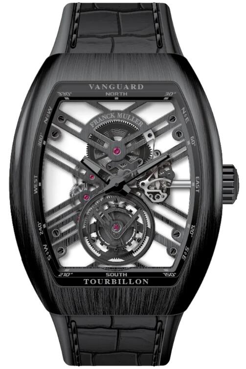Best FRANCK MULLER Vanguard Tourbillon Skeleton Brushed Titanium V 45 T SQT (OR) (BR TT) (TT.BLC OR) Replica Watch